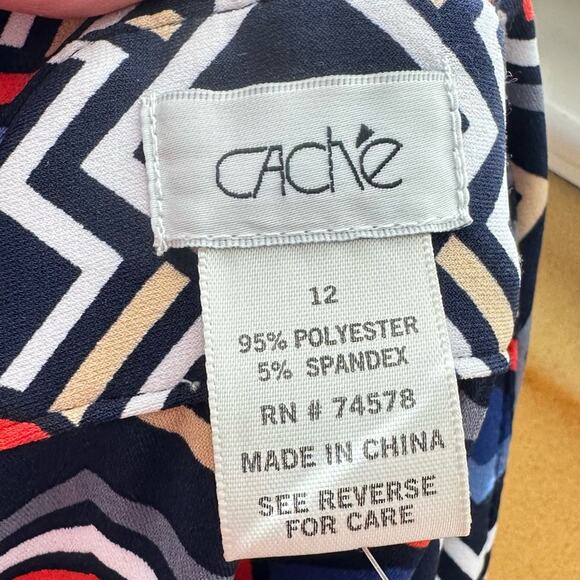 Cache Geometric Button Front Dress Size 12 Belted Multi Colored NWT - Picture 10 of 12